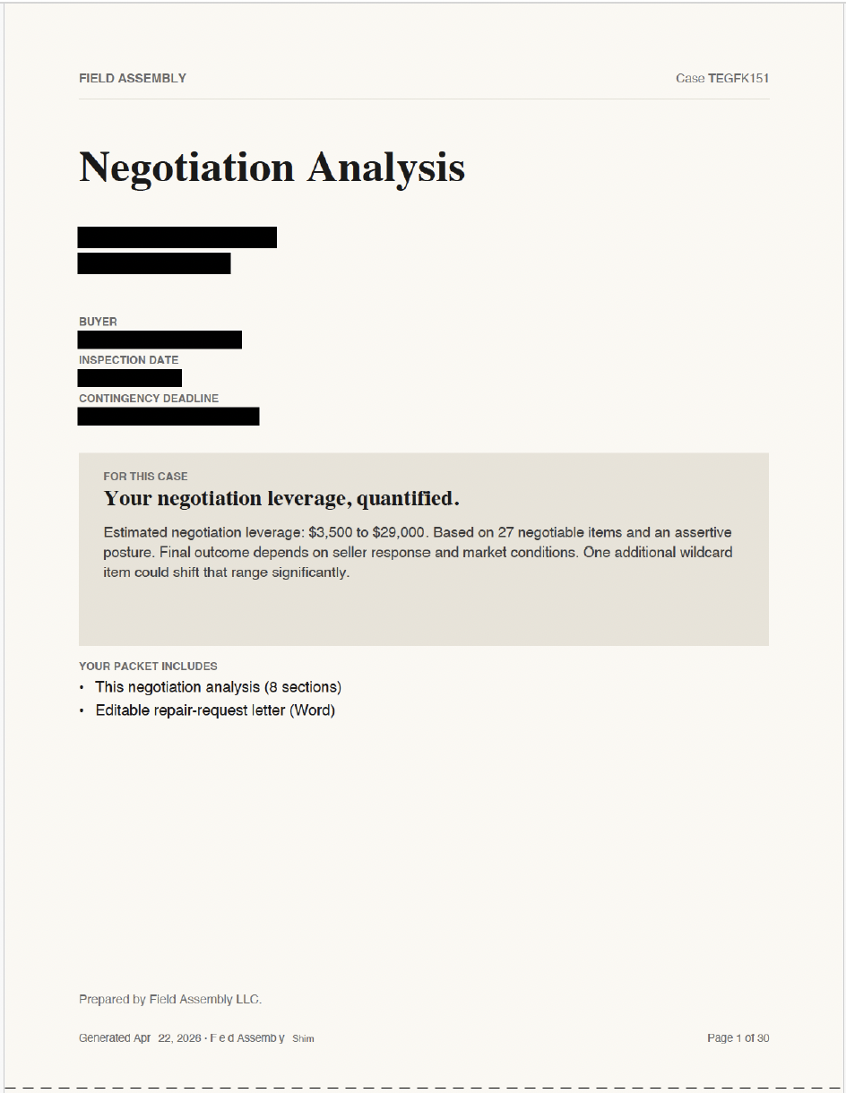 Page one of a sample Inspection Analysis report